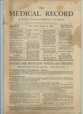 3/24 1888 New York Medical Record Journal Medicine Surgery Doctor Trade Magazine • 25.74$