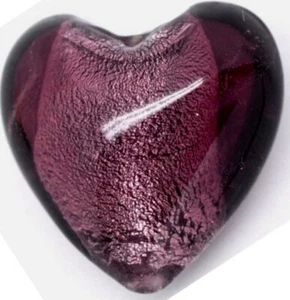 5 Glass Silver Foil 20mm Hearts Beads - DEEP PURPLE - Picture 1 of 1