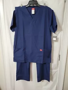 Dickies Scrub Set Unisex Navy Top & Drawstring Pant DKP520C Medium NWT - Picture 1 of 6