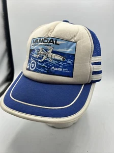 Vintage U.S. Navy Blue San Sun Snapback Trucker Hat Air Systems 3 Stripes - Picture 1 of 6