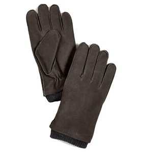 Polo Ralph Lauren ribbed trim pebble leather gloves Dark Brown NEW $95 M L XL - Picture 1 of 4