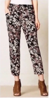New Cartonnier Nasella Floral Joggers Size 6 Black Brown Pants Anthropologie - Image 1 of 4