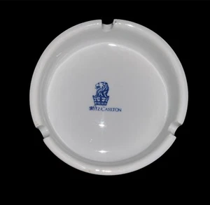 Ritz Carlton Hotel White Porcelain Cobalt Blue Lion Logo 3.5" Ashtray 3-slot - Picture 1 of 14