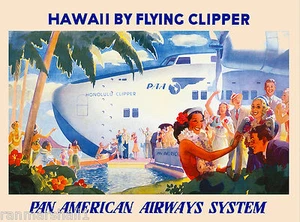 Poster pubblicitario anni 50 Honolu Clipper Hawaiiano hawaiano vintage viaggio Stati Uniti  - Foto 1 di 1