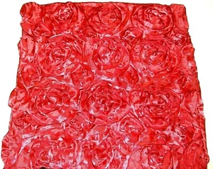 Square Silky Ribbon 3D Red Roses Pillow Cover 16" x 16" NEW (#110) - Picture 1 of 5