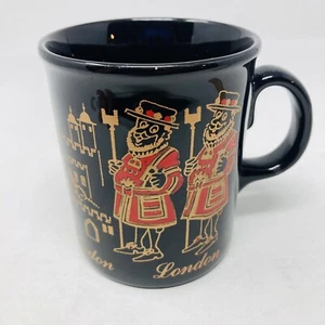 London England Black Castle Guards Vintage 10 Oz Coffee Mug Cup Foil Embossed - Picture 1 of 5