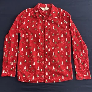 H&M Boy’s Button Down Polka Dot Snowman Christmas Dress Shirt Size 10  - Picture 1 of 5
