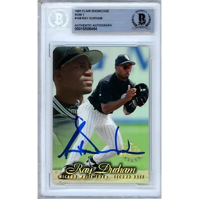 Tarjeta firmada por Ray Durham 1997 Flair Showcase #148 AUTO Beckett losa White Sox Foto 1 de 4