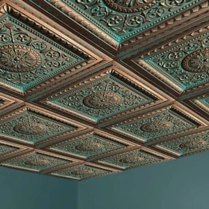 Deckenfliesen Paneele, zum Aufkleben 20" x 20", dekorativ, Schaumstoff, magische Kupferpatina - Bild 1 von 3