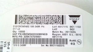 50 x Dickfilm-Widerstand - 249 Ohm - 62,5 mW - 1% - 0402 - NEU - Bild 1 von 1