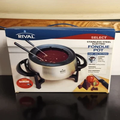 FONDUE POT elétrico Rival 3 quartos aço inoxidável com 8 garfos novo em folha - Imagem 1 de 4