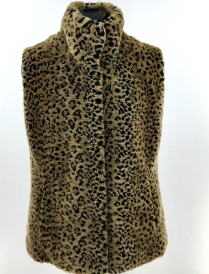 Kristen Blake Faux Fur Vest Womens Small Leopard Animal Print Sleeveless Jacket - Image 1 of 4