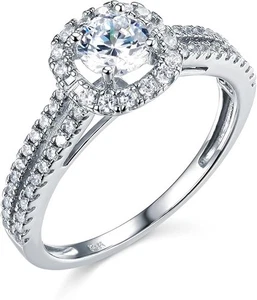 2.05 Ct Round Cut Real 14K White Gold Halo Split Shank Engagement Wedding Ring - Picture 1 of 3