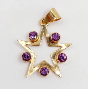 Pendentif vintage or rose 18k étoile et améthystes - Photo 1/8