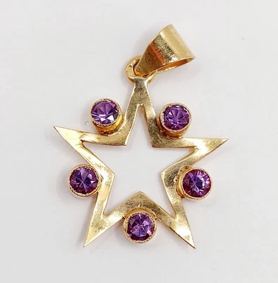 Pendentif vintage or rose 18k étoile et améthystes - Photo 1/4