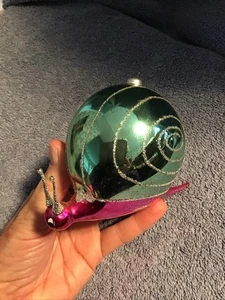 Vtg Blown Glass SNAIL Ornament ITALY pink Green Glitter Large Estate Find - Picture 1 of 12