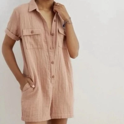 Aerie Softest Utility Romper Shorts Cotton Gauzy Size XS Dusty Pink Orange Cute - Image 1 of 4