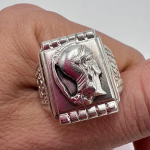 Heavy Vintage 1970s Soviet 875 Silver Knight Signet Ring Men’s Bold Jewelry 8.5 - Picture 1 of 10