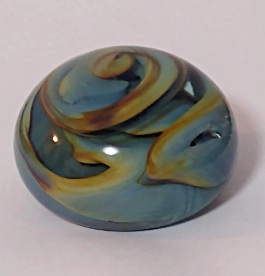 Vintage Signed & Dated 6/70 Salamandra Glass Agate Style Snake Paperweight - Image 1 of 4