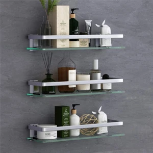 VOLPONE Bathroom Wall Shelf 15.7In Bathroom Glass Shelves Wall Mount Glass Shelf - Picture 1 of 12
