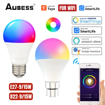 Tuya WiFi Smart LED Light Bulb E27/B22 9W/15W RGB Color Lamp for Alexa Google UK - Image 1 of 4