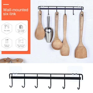 Estante para utensilios de cocina montaje en pared, ganchos de pared adhesivos negros - Imagen 1 de 7