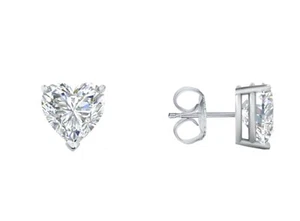 5.50 Ct Heart Shape Created Diamond Real 14K White Gold Earrings Studs Push Back - Picture 1 of 3