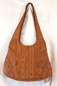 Cabin Creek Brown Tooled Embossed Floral Leather Shoulder Purse Hand Bag Western - Picture 1 of 11