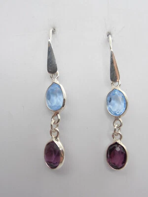 Orecchini in Argento 925 e Pietre sintetiche - imitazione acquamarina ametista - Immagine 1 di 4