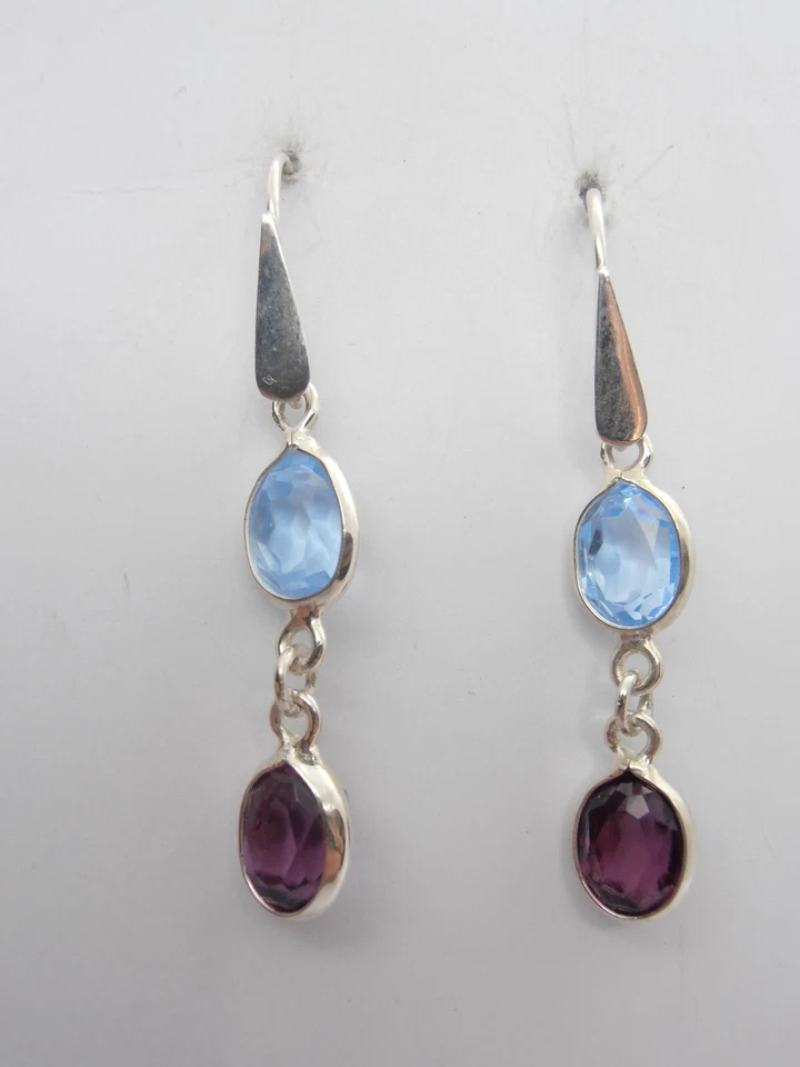 Orecchini in Argento 925 e Pietre sintetiche - imitazione acquamarina ametista - Immagine 1 di 4