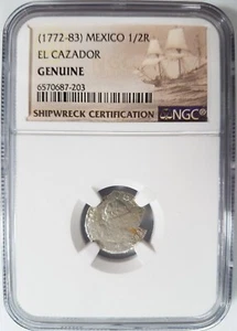 EL CAZADOR Shipwreck NGC (1772-83) Mexico 1/2 Real Sea Salvaged Sunken Treasure - Picture 1 of 12