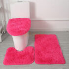 3Pc Bathroom Non-Slip Carpet Set Pedestal Rug+Lid Toilet Seat Cover+Bath Mat Pad