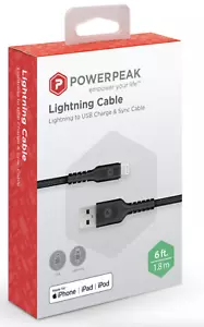 Cable POWERPEAK Lightning iluminación a cable de carga y sincronización USB 6 pies (1,8 m) - Imagen 1 de 3
