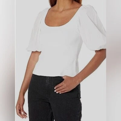 Theory Women's White Short Puff Sleeve Scoop Neck T-Shirt Top Size SM NWT - Image 1 of 4