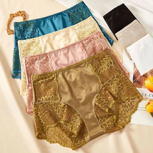 Ladies Womens Sexy Silky Satin Knickers Panties Lace High Waist Brief Underwear - Image 1 of 4