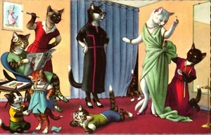 Vintage Cat Postcard Anthropomorphic Cats Dressed as Women Fashion Kittens Kids - Picture 1 of 2