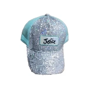 Justice Hat Baseball Sparkly Iridescent NEW Snapback Adjustable Blue Holographic - Picture 1 of 4