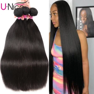 UNice Hair Mongolian Straight Virgin Human Hair Extensions 1-3 Bundles Weaves US - Picture 1 of 33