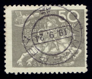 SWEDEN - 1924 - POSTRIDER WATCHING AIRPLANE - 50o Gray - Sc #222 Used F - Picture 1 of 2