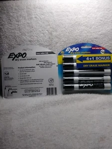 EXPO Dry erase markers LOW ODOR INK Black 5 pack NEW Chisel Tip - Picture 1 of 1