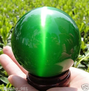 Hot Sell Asian Quartz Green Cat Eye Crystal Healing Ball Sphere 60MM + Stand J2 - Picture 1 of 4