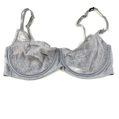 NEW Victorias Secret 32DDD Unlined Balconet Bra Silver Gray Floral Lace  #3684 - Image 1 of 4