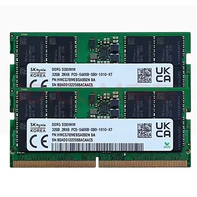 New Hynix 64GB 2X32GB DDR5 5600MHz PC5-44800 SODIMM Memory Ram HMCG88AGBSA092N - Image 1 of 4