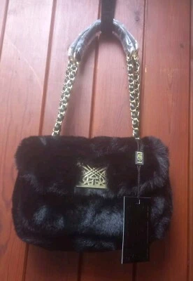Biba Black Trending  Faux Fur Gold Buckle Shoulder Evening Party Bag NEW Gift - Image 1 of 4