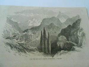 Gravure 1863 - Une vue des eaux bonnes dans les Pyrénées - Foto 1 di 1