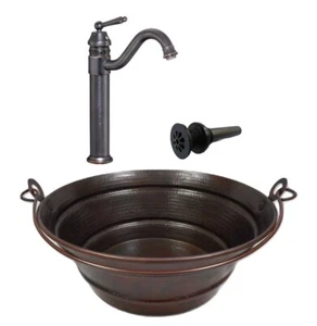 15" Rustic Copper BUCKET Vessel Bath Sink with Faucet & Daisy Drain - Picture 1 of 4