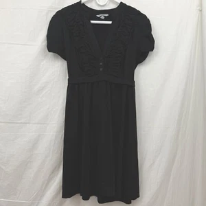 Vestido por encima de la rodilla manga corta cintura elástica botón delantero mujer XL negro sin motas - Imagen 1 de 8