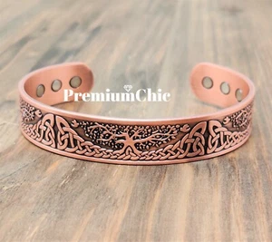 SOLID COPPER Magnetic Bracelet Arthritis Pain Therapy Energy Cuff Tree of Life - Picture 1 of 7