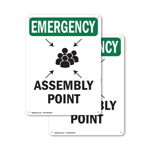 (2 Pack) Assembly Point With Symbol OSHA Emergency Sign Decal Metal Plastic - Picture 1 of 23