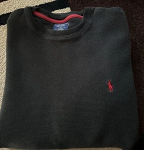 Camisa Polo Ralph Lauren Manga Larga Térmica Cuello Redondo Para Hombre Talla L Negra Roja Poni - Imagen 1 de 5